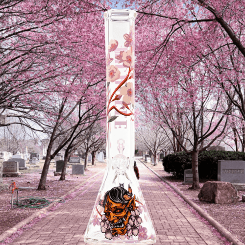 castle glassworks 9mm cherry blossom beaker bong 16 16 9mm w 12mm base steinbach vape superstore and bong shop manitoba canada 40011654988029 1