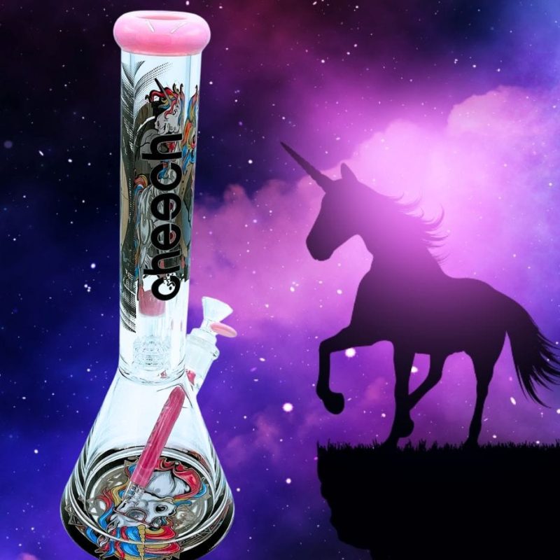 cheech glass 12mm unicorn decal beaker w 15mm base 4lbs steinbach vape superstore and bong shop manitoba canada 41598730600701