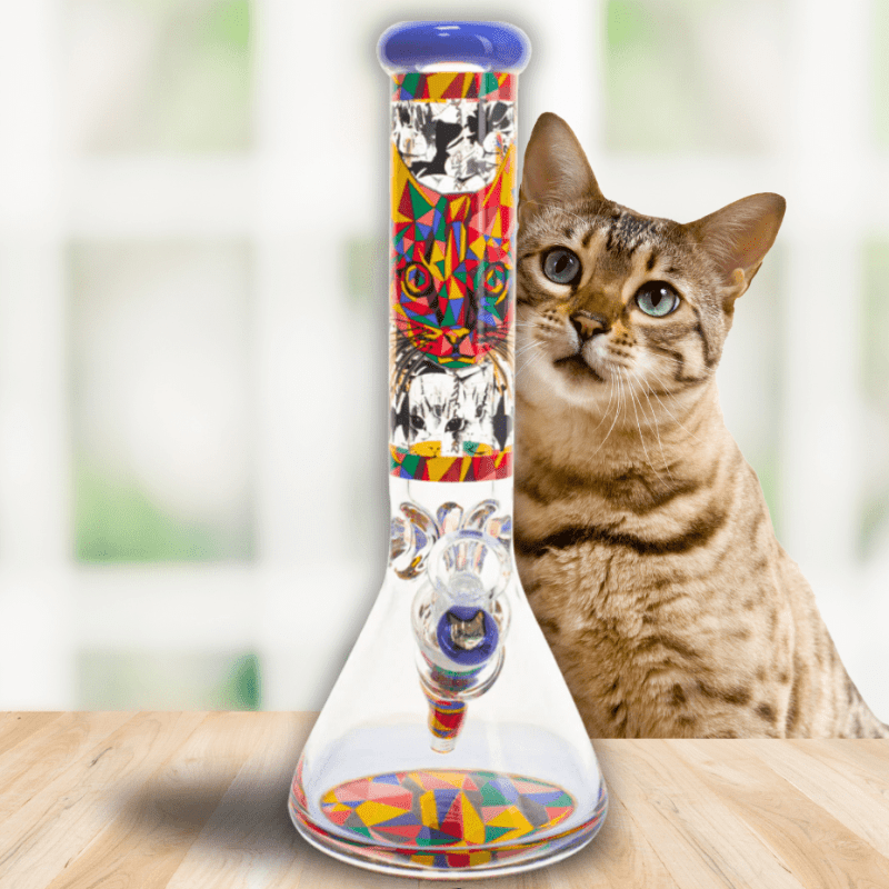 cheech glass 13 cat decal beaker w 12mm base steinbach vape superstore and bong shop manitoba canada 42030361739517