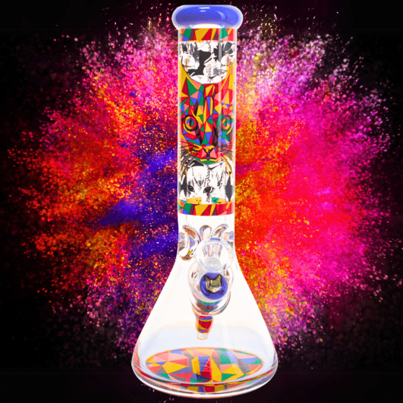 cheech glass 13 cat decal beaker w 12mm base steinbach vape superstore and bong shop manitoba canada 42030361772285