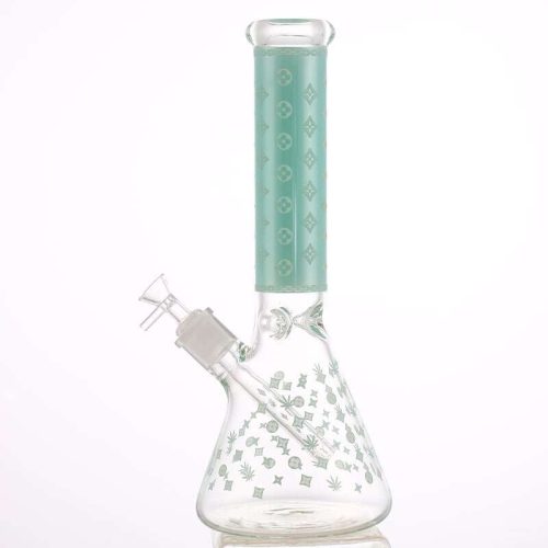 LV Pattern 7mm Beaker Bong-Glow In The Dark-14.5