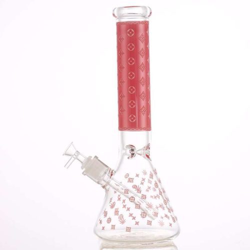 LV Pattern 7mm Beaker Bong-Glow In The Dark-14.5" 7mm / Red Steinbach Vape SuperStore and Bong Shop Manitoba Canada